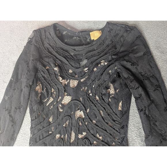 H & M GOLD LABEL-Bare back Bodycon Mini Lace Dress Nude lining size 2 GlamLook - Picture 5 of 10